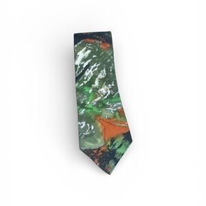 Cabralli Collection  4" Wide Green-Orange-Black-White montage Tie - Vintage 70s